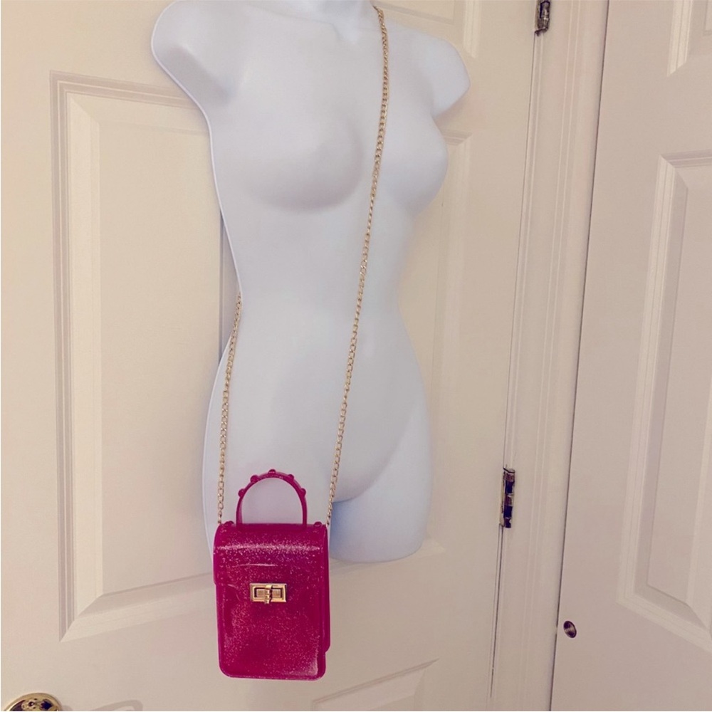 80’s Inspired Gold and Pink Mini Crossbody Bag with Top Handle